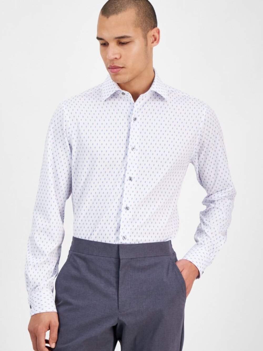 Alfani Men's Slim Fit Long Sleeve Button-Front Dash Diamond Print Shirt.  NWT